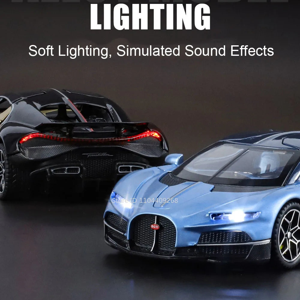 1:32 Scale Tourbillon Chiron Toy Sports Car Model Diecast Metal Sound Light Pull Back Simulation Vehicle Models Ornaments Gift