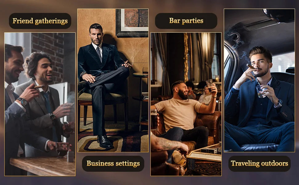 3-1 Cigar V Cutter with Stainless Steel Blade, Cigar Holder and Decompression Rotator, Round Cigar Cutter Ergonomically Designed