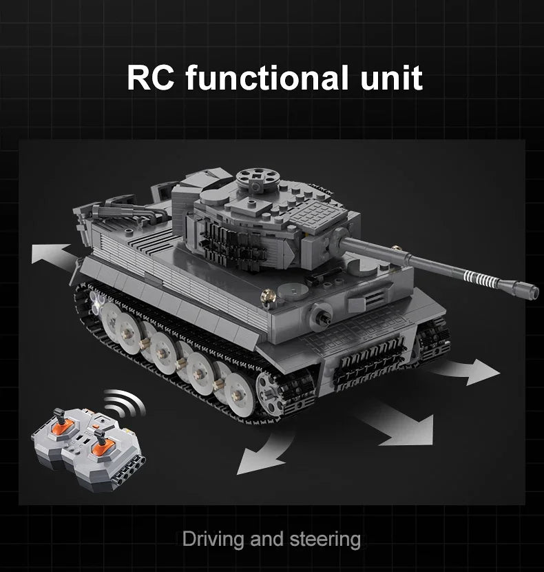 925pcs Ww2 Military Army 1:35 Sd.Kfz.181 Tiger Tank City Remote Control Building Blocks Weapon Bricks RC Vehicle Toys