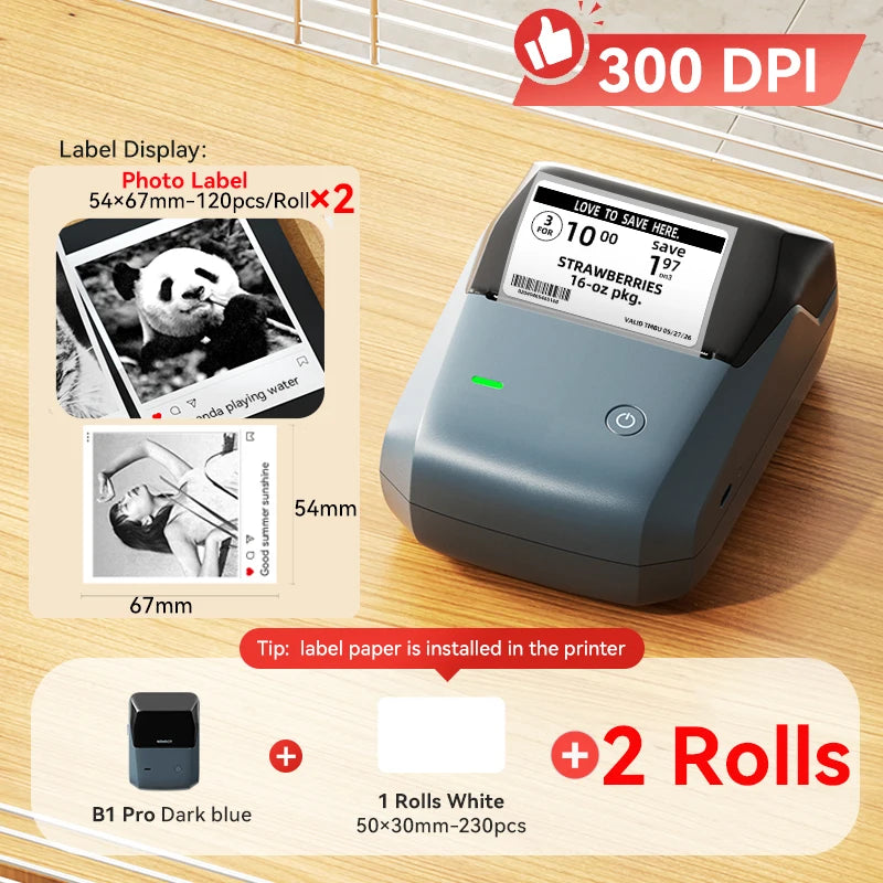 B1 Pro Label Printer 300 DPI, Bluetooth Thermal Label Maker with Red & Black Printing, Photo Labels for Business & Home