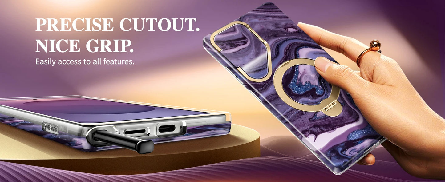 360° Spin  Stand for Samsung Galaxy S25 Ultra Case with Magsafe Marble Military Grade Protective Phone Cover