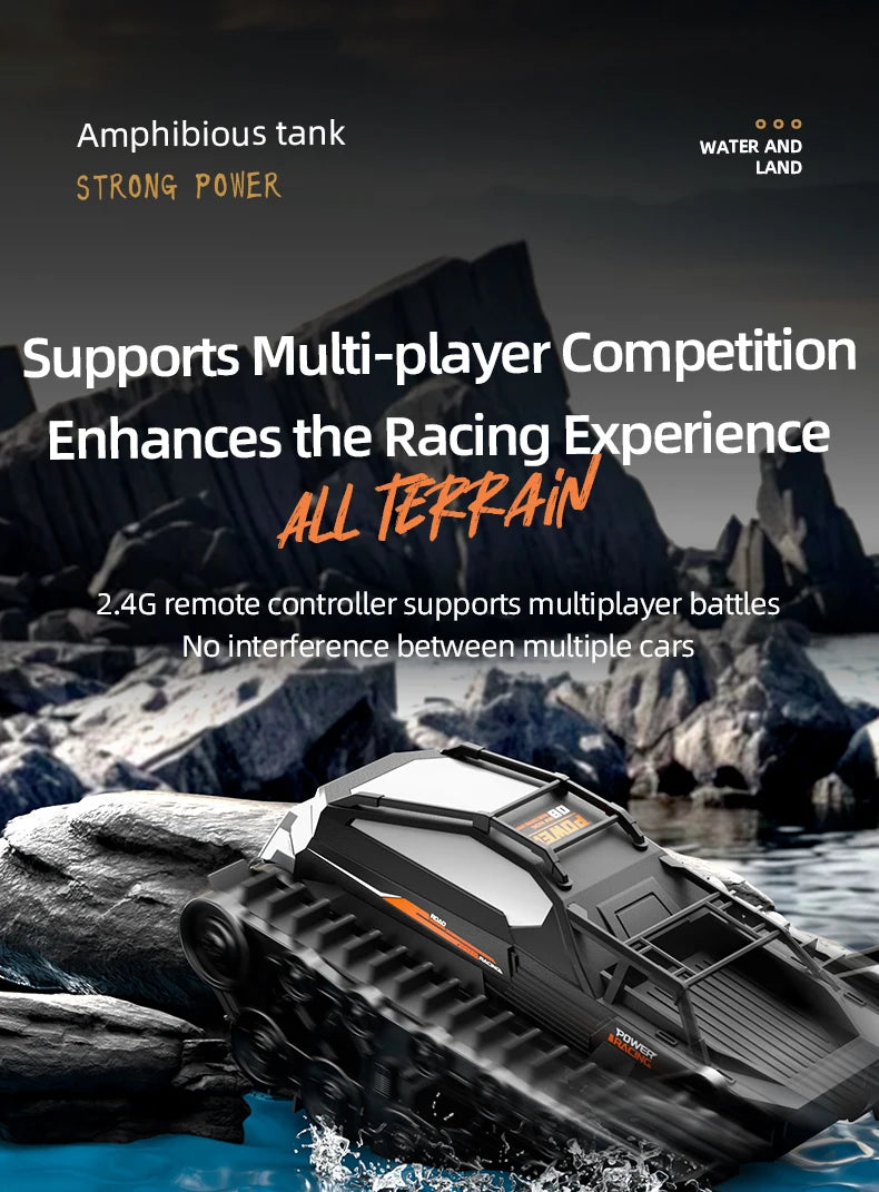 Rc Cars Tank Waterproof Amphibious Water Land All Terrain Tracked Tank Remote Control Crawler Vehicle Outdoor Cars Toy for Boys