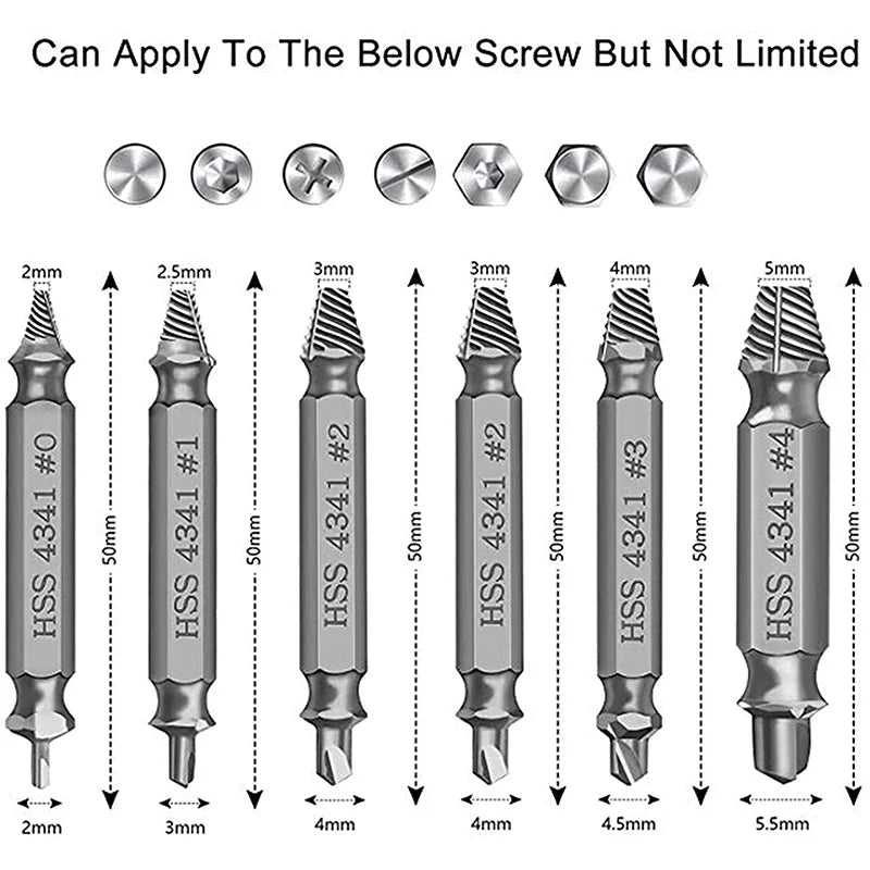 6pcs Damaged Screw Extractor Bit Drill Set Broken Speed Out Bolt Extractor Bolt Stud Remover Easily Take Out Demolition Tools