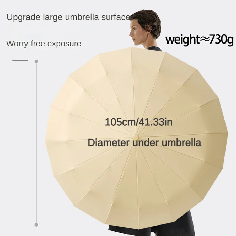 Automatic Folding Umbrella 16 Bone Windproof Large 105cm Sun Shade Rain Protection Travel Umbrella