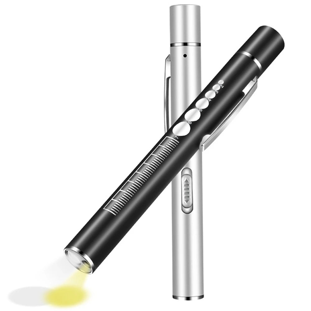 2 Pack 2 In 1 White Yellow Rechargeable Mini Pen Light Flashlight