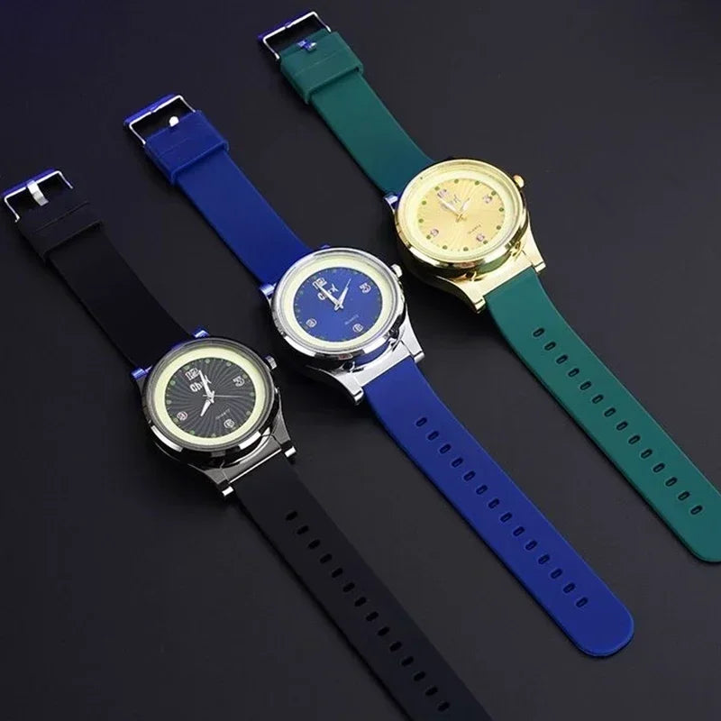 Night Light Watch Windproof True Dial Tungsten Wire Lighter Flameless Multif-unctional Luminous Watch Lighter Men's Gift