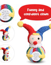 2 Pcs Funny Positive Crochet Clown Doll With Card Emotional Support Handmade Knitted Mini Clown Gifts Halloween Christmas Home Decor