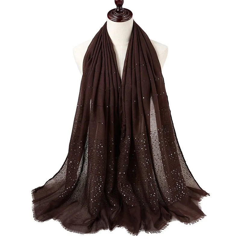 Cotton Hijabs Scarf Muslim Islamic Headscarf For Women Lady Soft Cotton Linen Tassel Sequins Islamic Hijab Shawl Wraps
