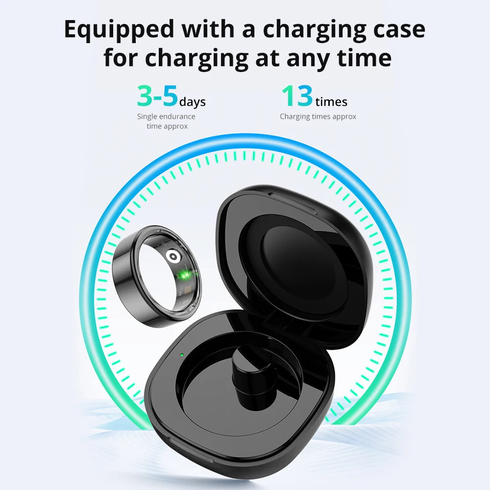 R02 Smart Ring with Charging Case for Men Women, Battery Life, 39 Days, Health Monitor, 5ATM Waterproof, Multi-sport Mode