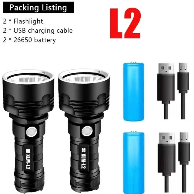 P70 LED Flashlight High Power USB Rechargeable Torch 26650 Battery Waterproof Outdoor Camping Light
