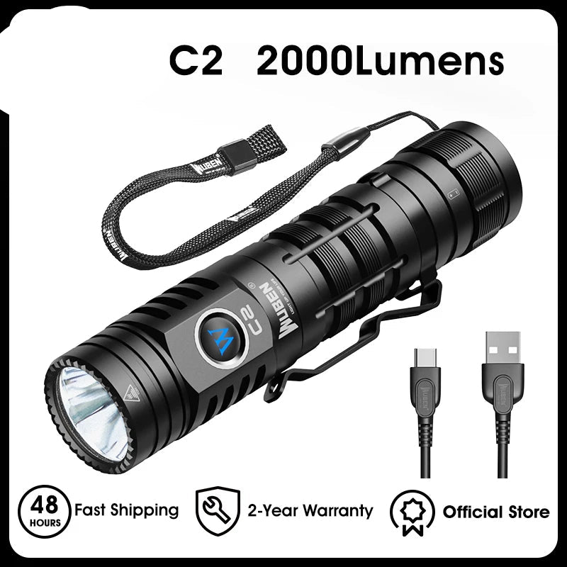 2000 Lumen Rechargeable LED Flashlight With 7 Lighting Modes