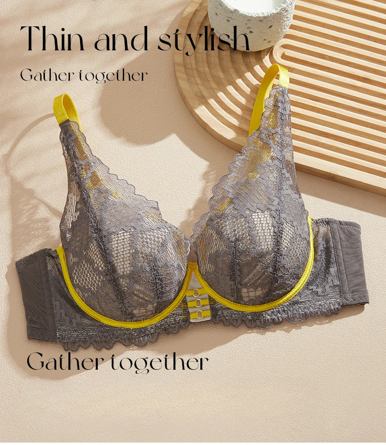 Womens French Lace Plunge Underwire Push Up Bra