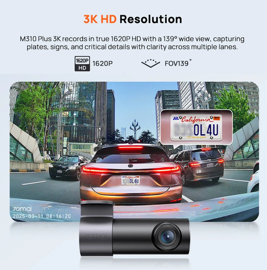 Dash Cam M310 Plus 3K 1620P Car DVR – Voice Control, 139° Wide Angle, WDR Night Vision, WiFi, Parking Monitor