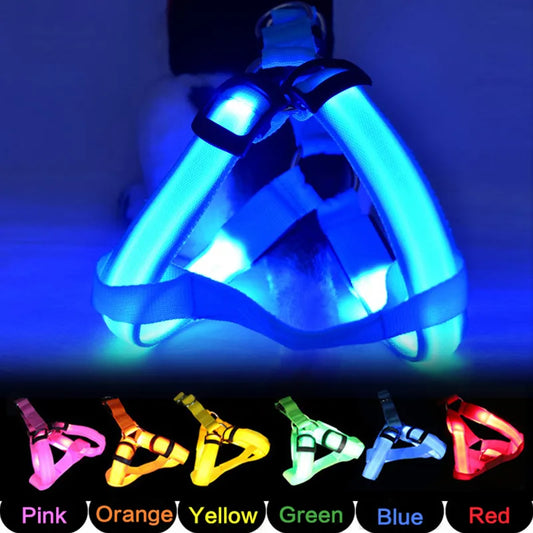 Adjustable LED Dog Harness No Pull Small Medium Glowing Nylon Breast-Band Night Safety