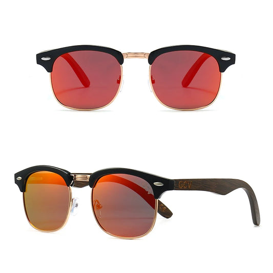 Handmade Wooden Semi Rimless Polarized UV400 Butterfly Sunglasses for Men Women Retro Party Eyewear