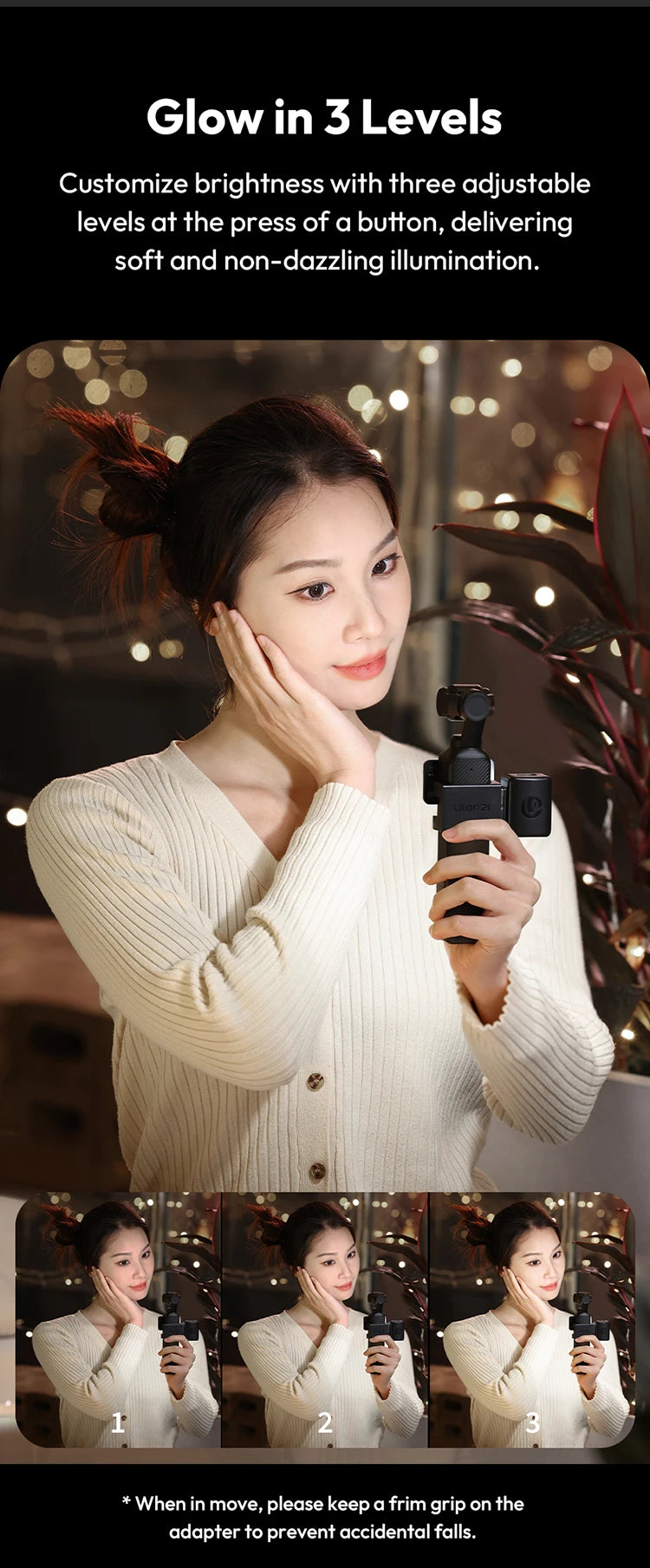 Magnetic Mini LED Video Light for DJI Osmo Pocket 3 – Waterproof Vlogging & Live Streaming Light, 500mAh Rechargeable