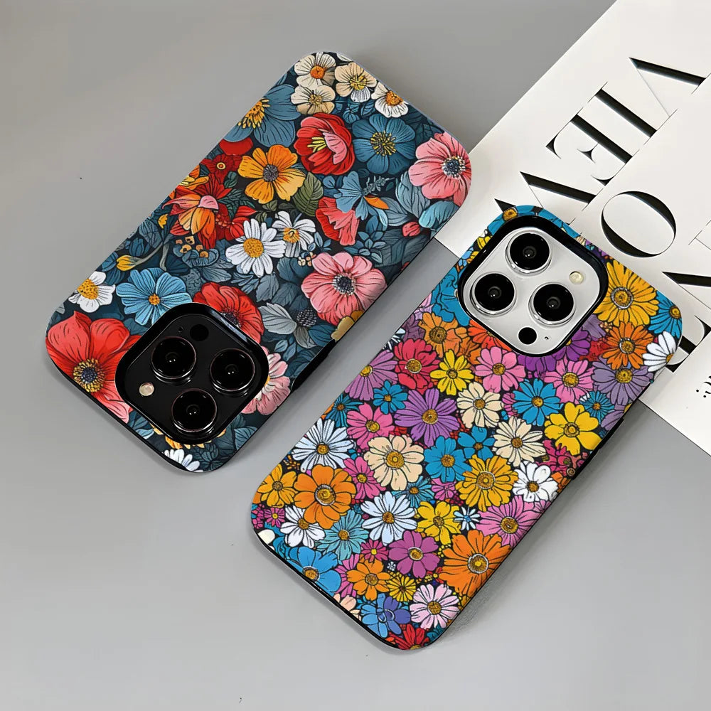 Art Drawing Flower Printed Daisy Phone Case for iPhone 16 15 13 14 Pro Max 16 15 Plus 2 in 1 Hard Protection Cover