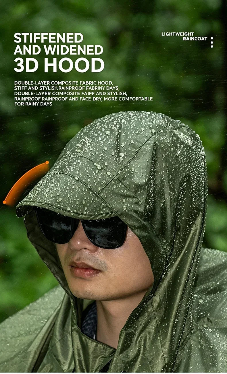 Ultralight Waterproof Zipper Raincoat with Adjustable Hood for Hiking and Camping