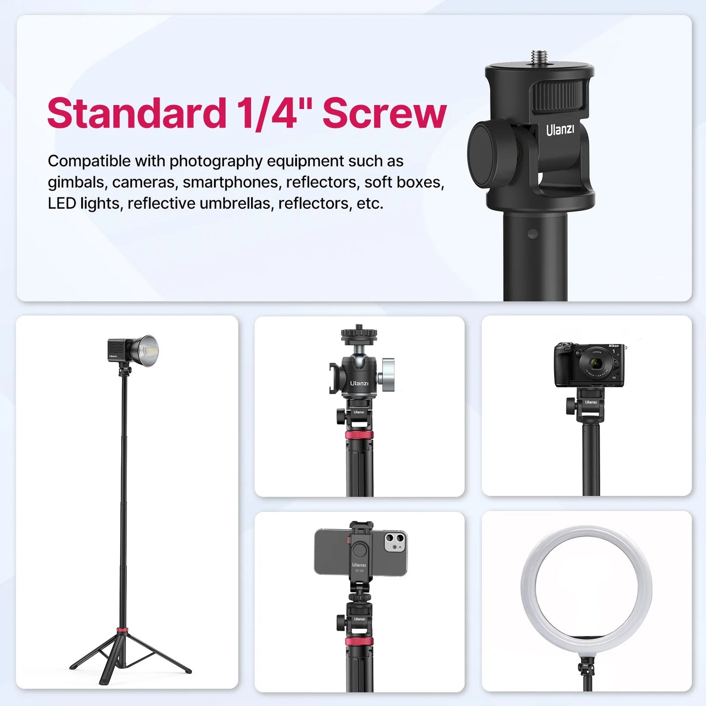 Portable Universal Tripod Aluminum Alloy Camera & Fill Light Holder Lightweight Extendable