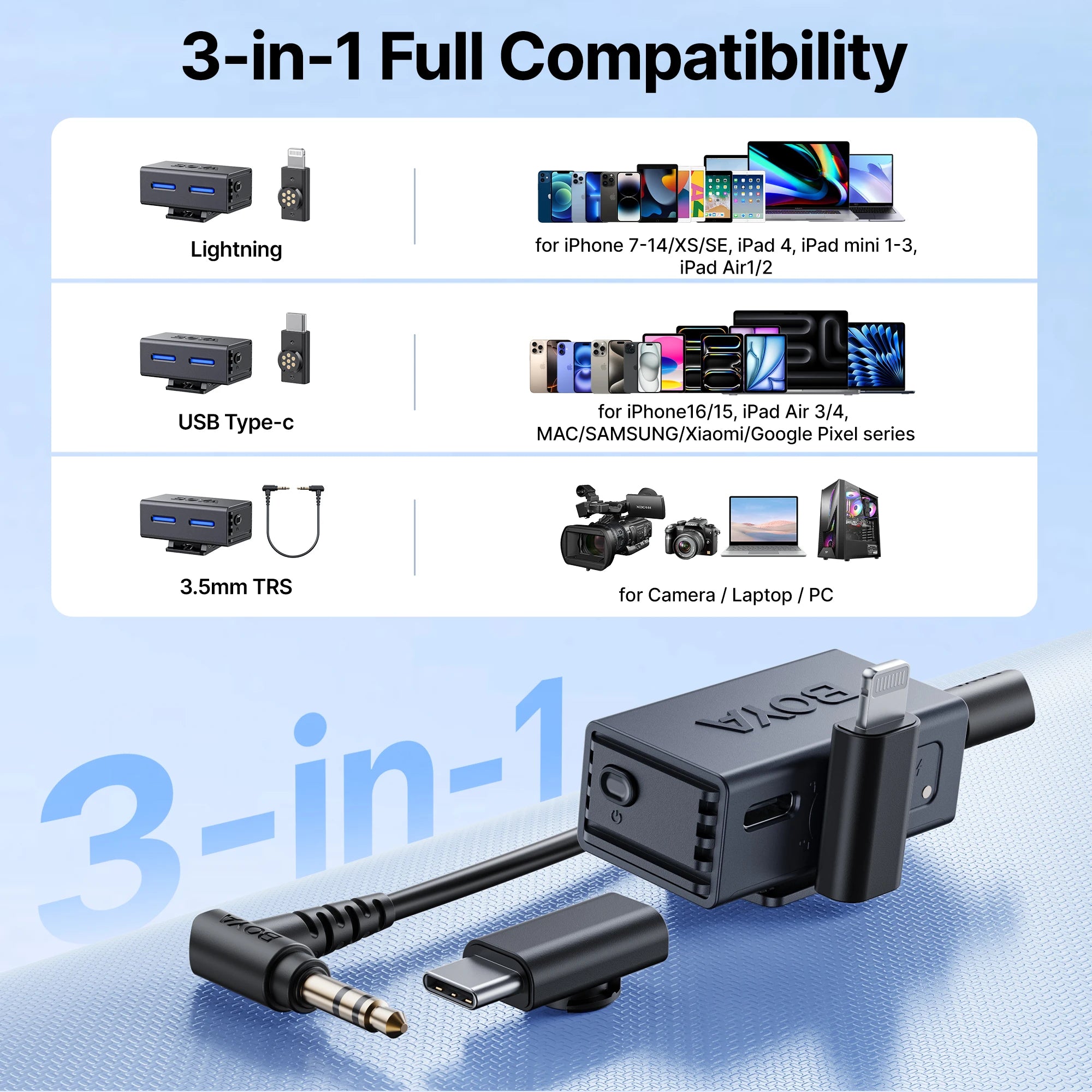 LINK 3 Wireless Lavalier Microphone for iPhone 15/16 Type-C Devices AI Noise Cancellation Lapel Mic for Video Recording