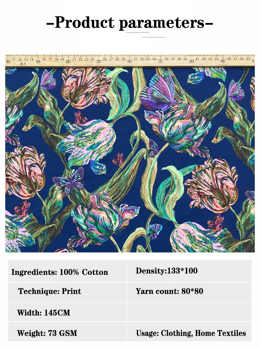 1/2/3/5M 80s 100% Cotton Like Liberty Midnight Sketch tana lawn cotton Fabric DIY handmade Sewing Dress Clothing Designer cloth