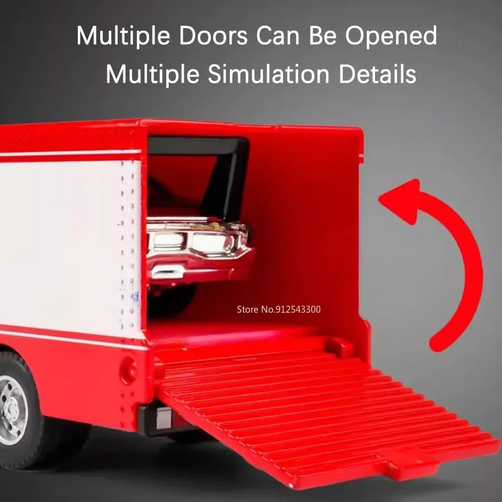 Scale 1:64 Container Alloy Trailer Model Toy Car Diecast Metal Movable Joint Pull Back Rescue Engineering Vehicles Gifts for