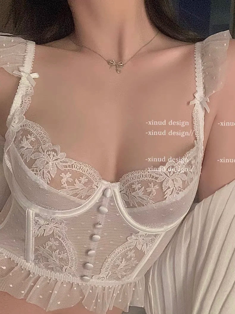 Womens French Lace Unlined Underwire Bra and Brief Set