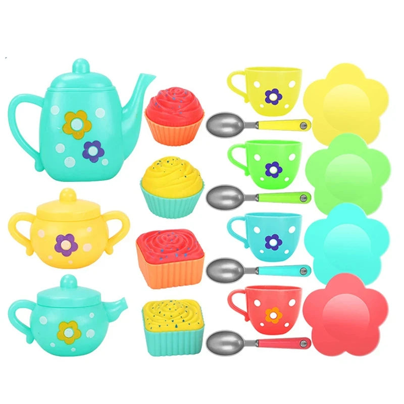 Afternoon Tea Set Toys for Girls Boys Colorful Simulation Play House Tea Cup Teapot Spoon Saucer Cake Kit Toys