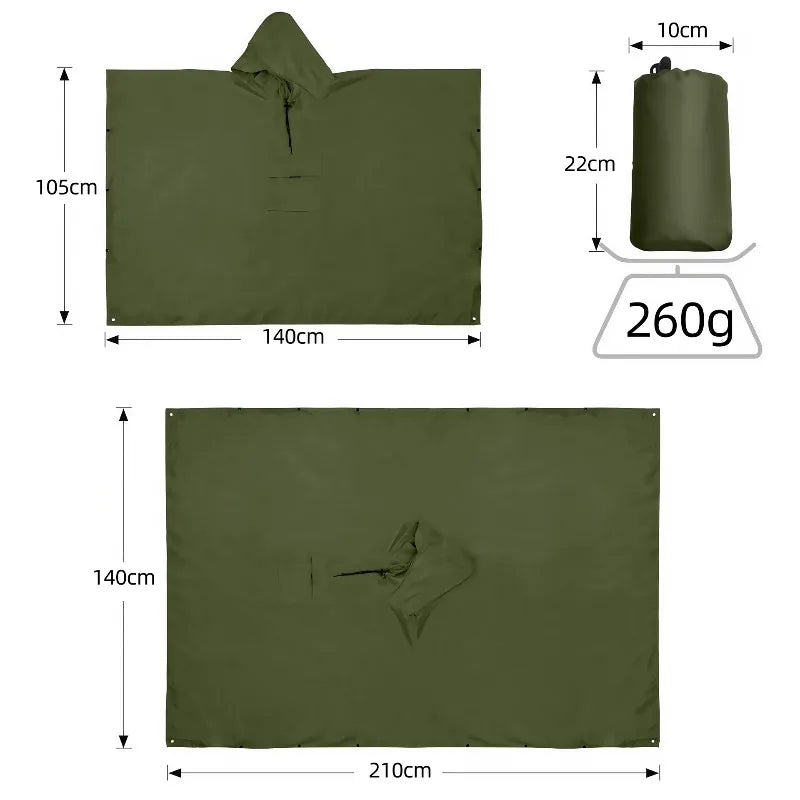Three in One Tactical Camouflage Waterproof Rain Poncho with Hood