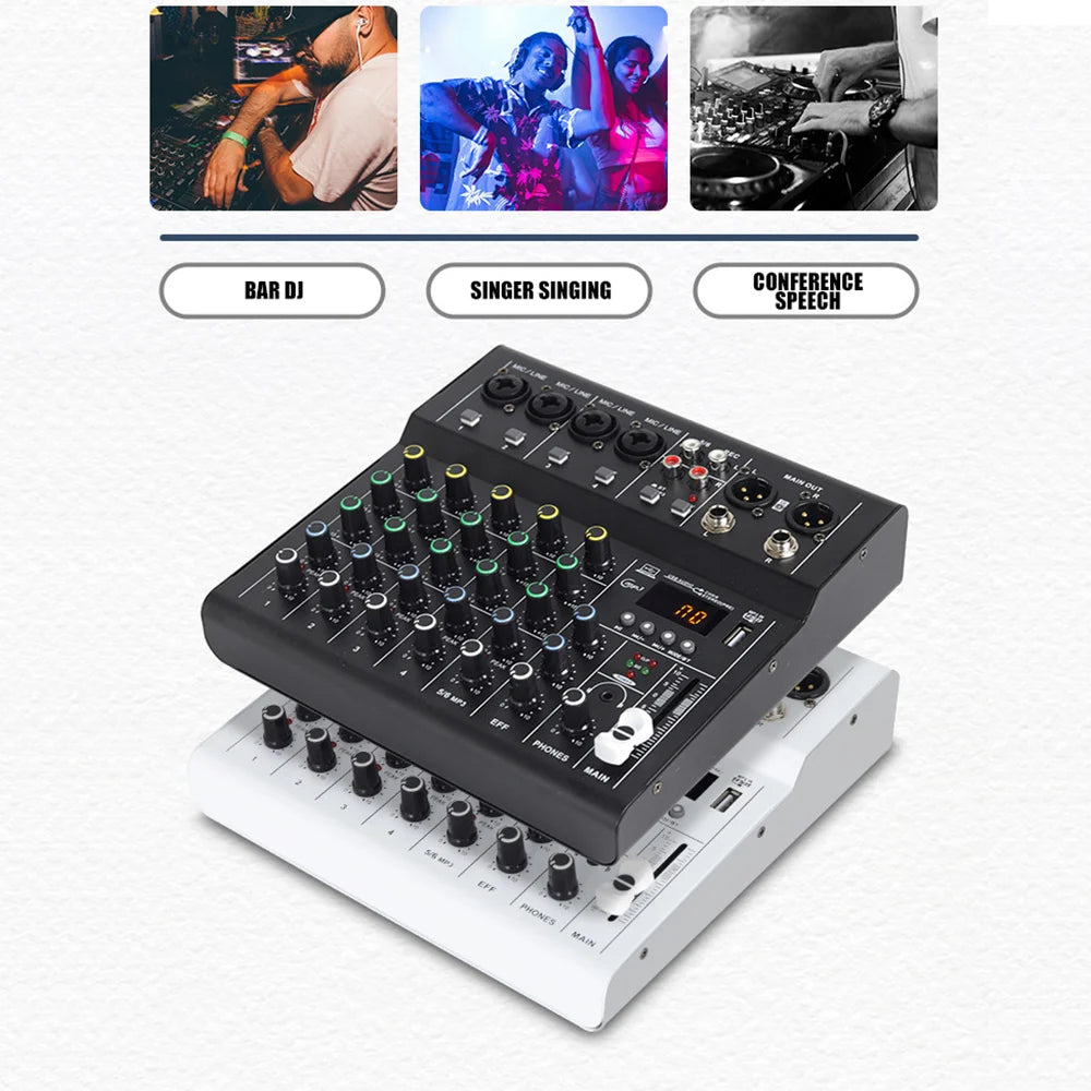 AM6 6 Channel Professional Audio Mixer Console with USB Recording and 48V Phantom Power