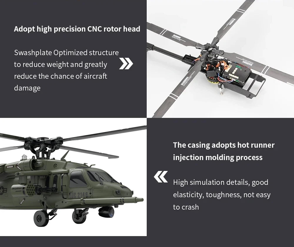 Six Channel Flybarless Remote Control Military Helicopter With Six Axis Gyroscope