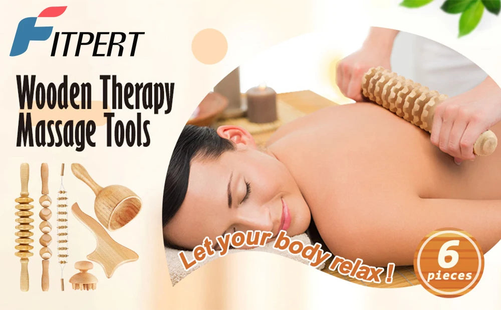 6 In 1 Wood Therapy Massage Tool Lymphatic Drainage Massager Anti Cellulite Fascia Massage Roller for Full Body Muscle