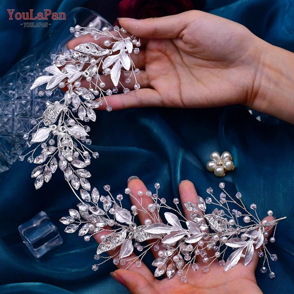 Crystal Bridal Headpiece Alloy Leaf Headband for Brides Wedding Hair Accessories