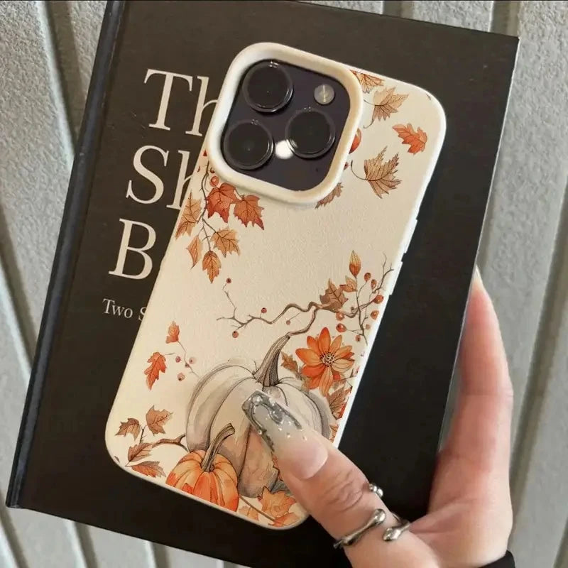 Pumpkin Autumn Leaves And Fall Atmosphere Pattern Phone Case For iPhone 17 16 15 14 Pro Max Air 16 Plus Cover