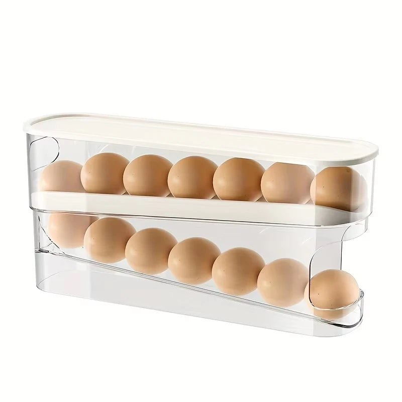 Bilayer Automatic Rolling Egg Holder – Ladder Style Refrigerator Egg Storage Dispenser Rack
