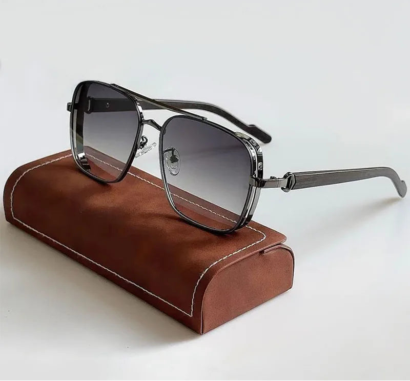 Vintage Square Wooden Frame Sunglasses With UV400 Protection