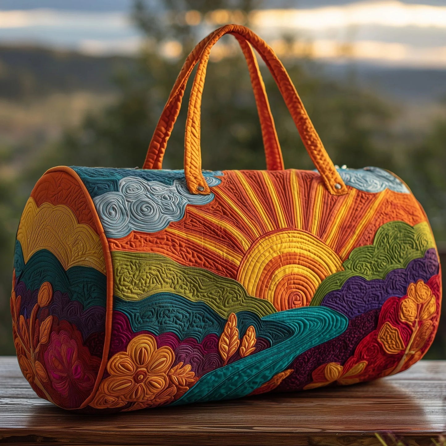 Sun Mountain Forest Quilted Travel Duffle Bag Outdoor Fitness Tote