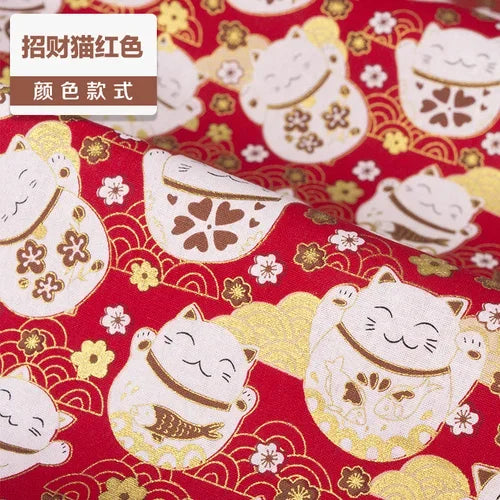 1/2/3M 23Colors Japanese Style Bronzing Cotton Fabric Kimono Clouds Cat Dog Cherry Blossoms Printed Sewing Fabric by the Meter