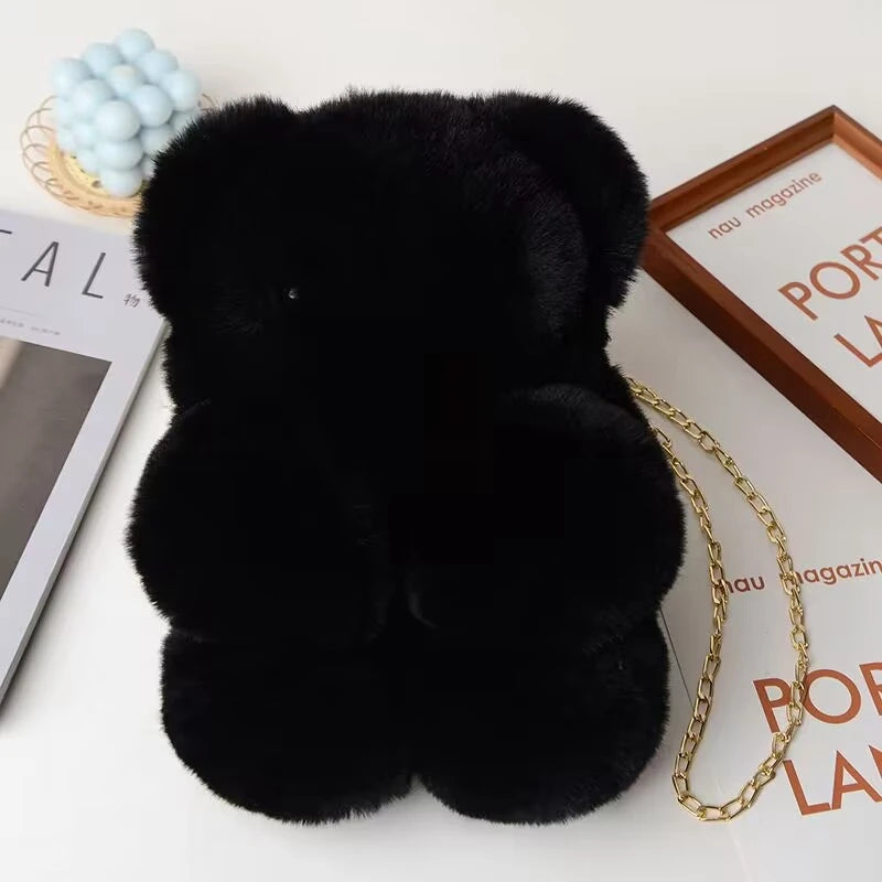 Cute Bear Plush Crossbody Backpack Soft Cartoon Shoulder Bag