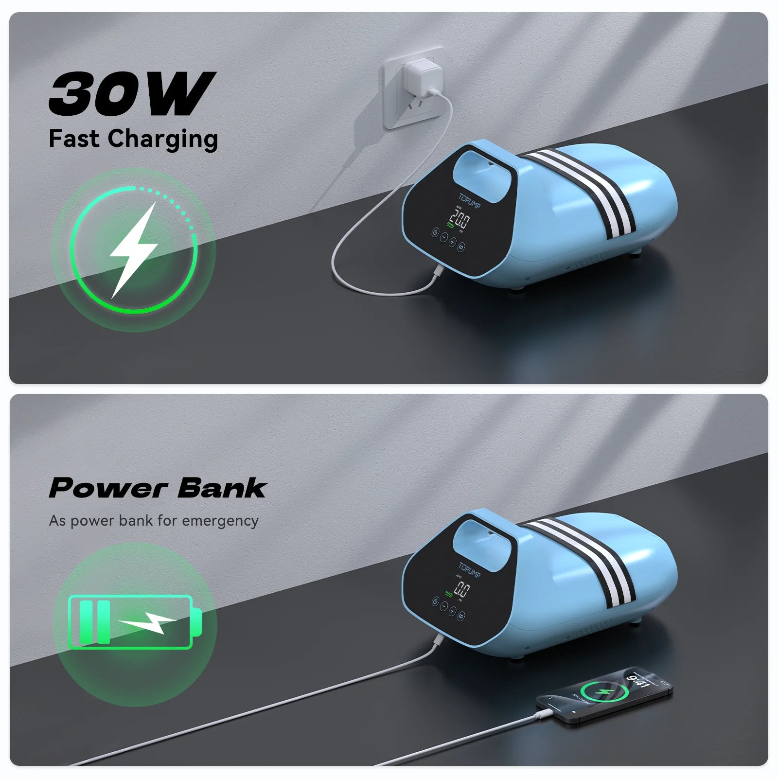 Electric Stand Up Paddle Pump 20PSI Rechargeable Dual Stage SUP Pump Kayak Accessories for Surfing Boat Kite Mattress Tent