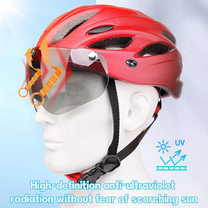 Ultra Lightweight Cycling Helmet With Magnetic Goggles And LED Rear Light