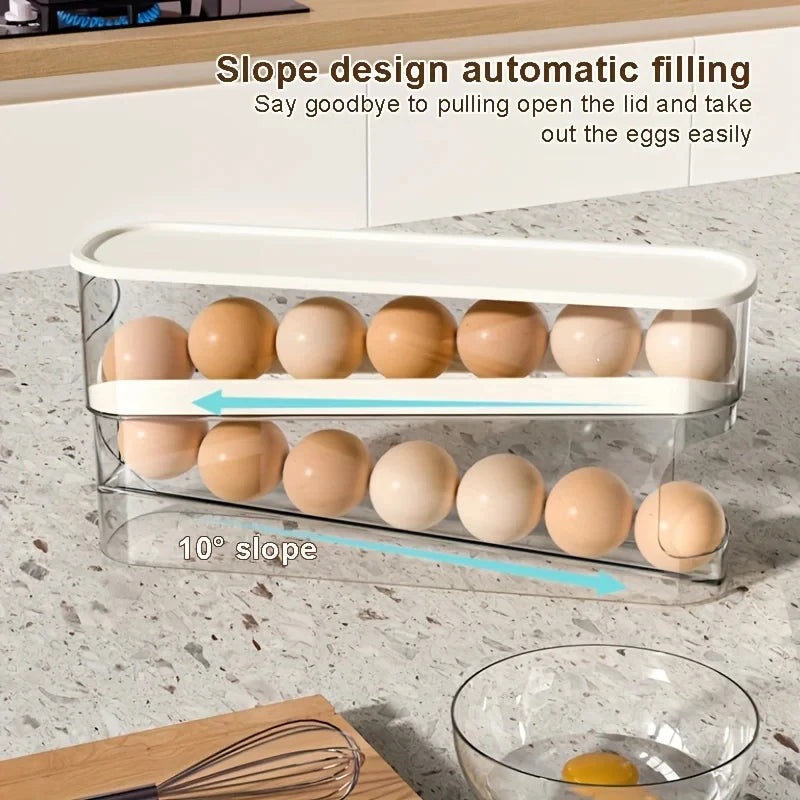 Bilayer Automatic Rolling Egg Holder – Ladder Style Refrigerator Egg Storage Dispenser Rack