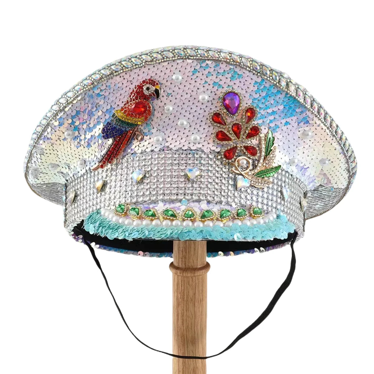 White Steampunk Rhinestone Captain Hat for Burningman Festival Woman, Vintage Military Cap for Man New Designs