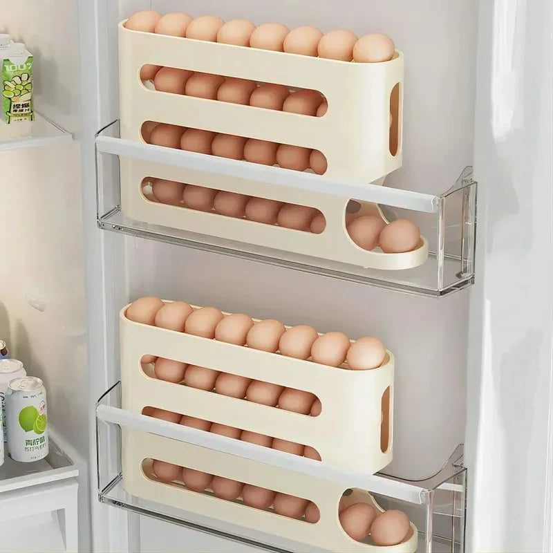 2–4 Layer Ladder Slide Egg Storage Box – Large Capacity Automatic Rolling Refrigerator Egg Organizer