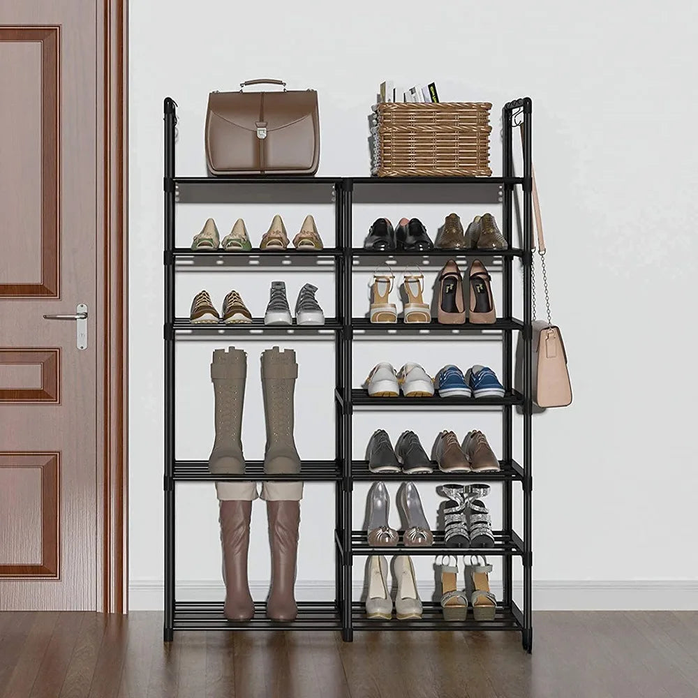 Assemble Standing Shoe Rack 3 Rows 23 Tiers Boots Storage Organizer Shelf Household Kitchen Holder Simple Metal Sneakers Cabinet