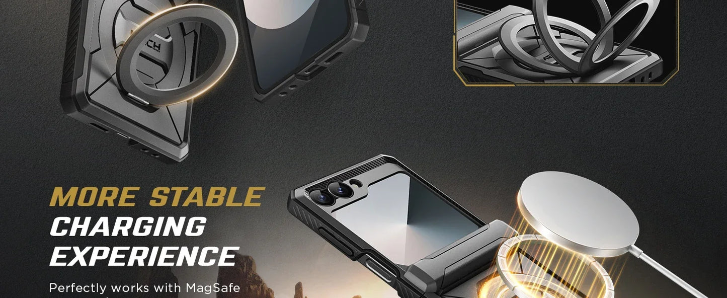 For Z Flip 7 FE/Z Flip 6 Cases Built-in  Ring Stand with Magsafe Full Coverage Hinge Protection Screen Protector Cover