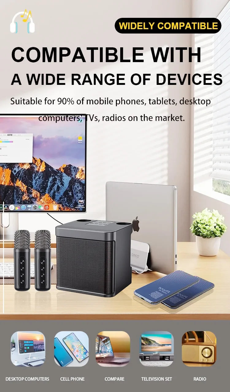 Portable Dual Microphone Karaoke Machine for Adults  Speaker Home KTV System HIFI Stereo Bluetooth Mic