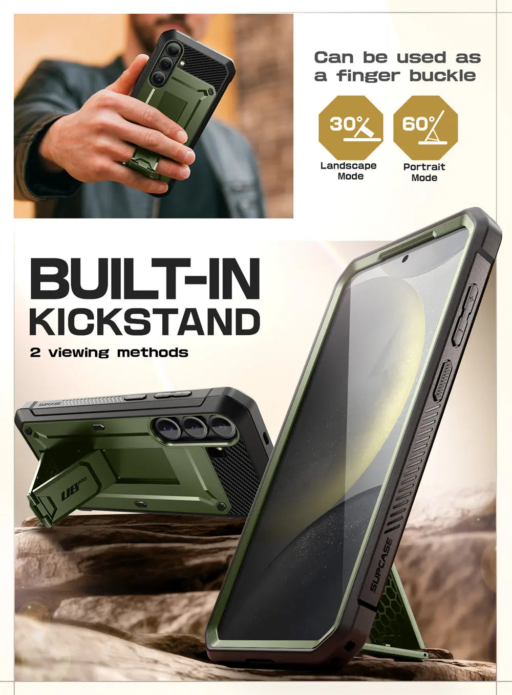 For Samsung Galaxy S25 Case UB Pro Heavy Duty Rugged Phone Case with 2 Front Frame Built-in Screen Protector & Kickstand