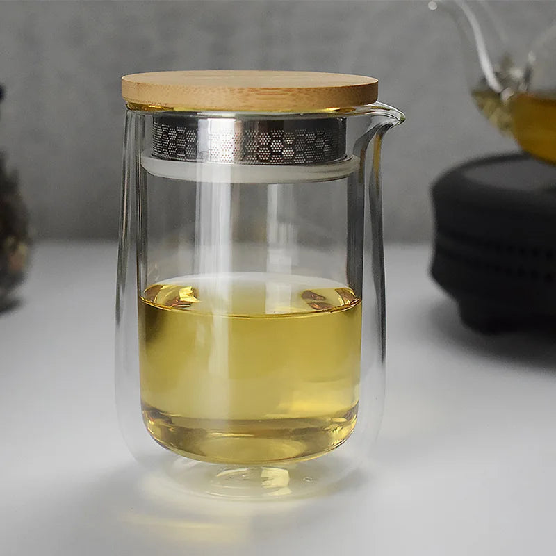 220ml Heat Resistant Double Layer Glass Teapot Kungfu Tea Maker Pot ChaHai Tea Ceremony Fair Cup Tea Dispenser Teaware