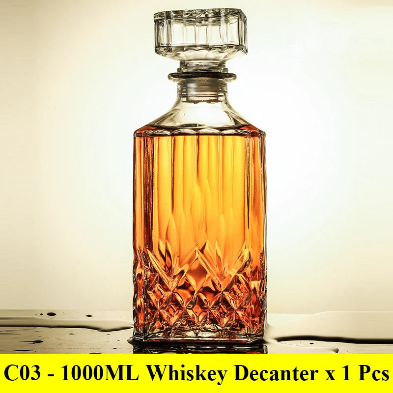 3 styles barware wine glass bottle 1000ml lead-free glass whiskey decanters for Liquor Scotch Bourbon